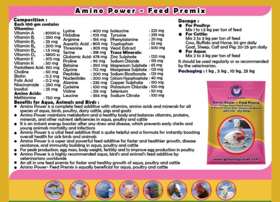 Amino Power- Feed Premix: A Super Power Feed Premix With 46 Amino Acids, Vitamins And Minerals For Aquacultures, Animals And Poultry.