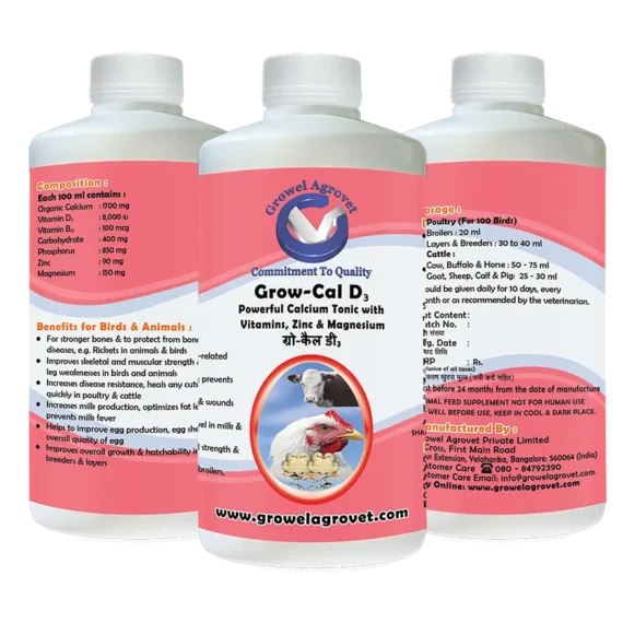 Grow – Cal D3 – A Powerful Calcium Tonic With Vitamins, Zinc, And Magnesium For Birds And Animals