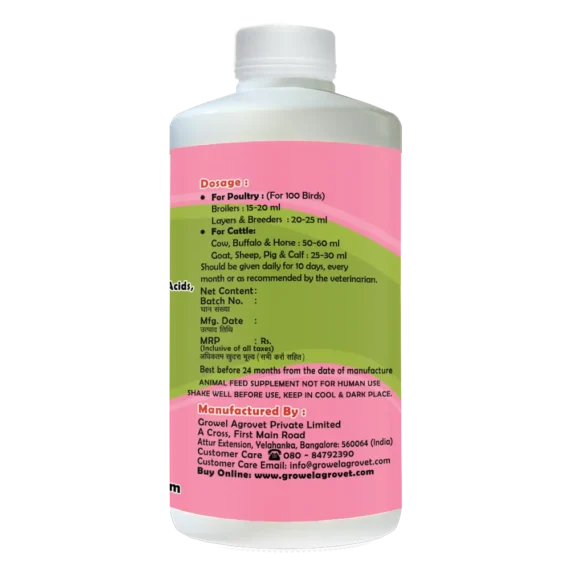 Growlive Care Liver Tonic with Vitamins, Amino Acids, Probiotics, for Poultry, Cattle, Horses, Pigs, Goats, Sheep, Pigeons, and Birds.