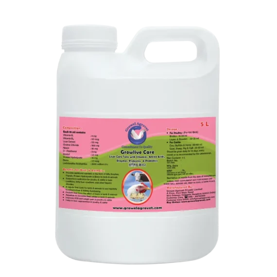 Growlive Care Liver Tonic with Vitamins, Amino Acids, Probiotics, for Poultry, Cattle, Horses, Pigs, Goats, Sheep, Pigeons, and Birds.