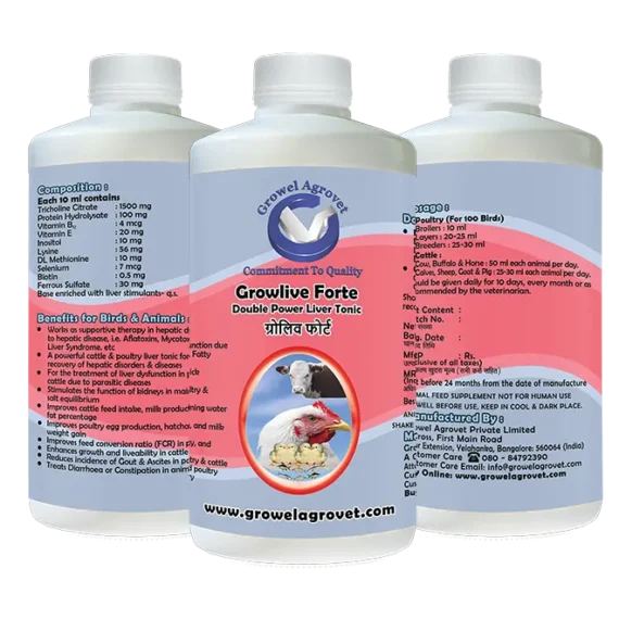 Growlive Forte – A Powerful Liver Tonic For Poultry, Cattle, Cow, Horse, Goat, Sheep, Pig, Pigeons, Pet Birds and Aqua